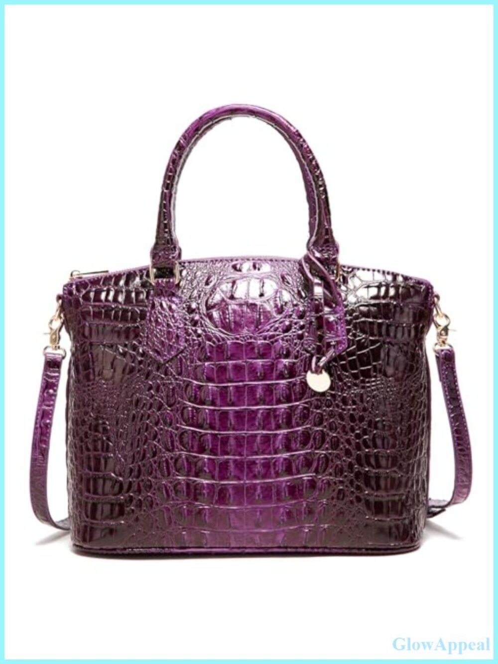 Vegan Leather Crocodile Satchel Handbag with Shoulder Strap